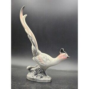 Vtg Figurine Bird Pink & Black Ceramic Bird of Paradise Pheasant Retro TV Decor